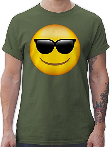 T-Shirt Herren - Manga & Comic Zubehör - Emoticon Sonnenbrille/Sommer Sonne - 3XL - Army Grün - t Shirts männer Shirt t-Shirts Tshirt Funshirts Tshirts Fuer Maenner für Mann Faschings Smile von Shirtracer