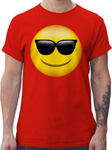 T-Shirt Herren - Manga & Comic Zubehör - Emoticon Sonnenbrille/Sommer Sonne - XL - Rot - Tshirt Shirt Shirts männer Tshirts für t Maenner Mann t-Shirts Faschings Smile Funshirt Funshirts Fuer von Shirtracer