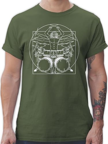 T-Shirt Herren - Musik Instrument Zubehör - Schlagzeuger Drummer Geschenk Schlagzeug - M - Army Grün - Shirt männer Tshirt tishrt Musiker t Shirts t-Shirts Tshirts für Herren, Maenner Mann von Shirtracer