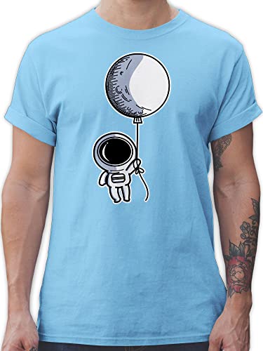 T-Shirt Herren - Nerd Geschenke - Astronaut mit Luftballon - XL - Hellblau - zocker Gamer Tshirt Nerds Shirts männer nerdige Tshirts Geschenk zocken t Shirt für Geschenkideen Computer geekshirt von Shirtracer