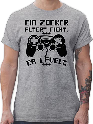T-Shirt Herren - Nerd Geschenke - EIN Zocker altert Nicht - er levelt - 3XL - Grau meliert - geekshirt zocken Gamer Tshirt nerdige Shirts Geek Gaming Shirt Gaming-Shirt Nerds Gamers t-Shirts von Shirtracer