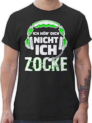 T-Shirt Herren - Nerd Geschenke - Ich hör Dich Nicht ich zocke Headset Glitch Weiß Grün - M - Schwarz - geekshirt zocker zock Tshirt nerdige Shirts zocken Gamer Shirt Gaming-Shirt Geek Gaming von Shirtracer
