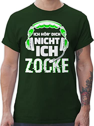 T-Shirt Herren - Nerd Geschenke - Ich hör Dich Nicht ich zocke Headset Glitch Weiß Grün - XXL - Dunkelgrün - geekshirt zocker zock Tshirt nerdige Shirts zocken Gamer Shirt Gaming-Shirt Geek von Shirtracer