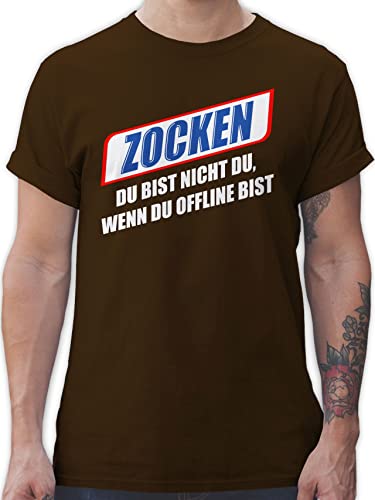 T-Shirt Herren - Nerd Geschenke - Zocken Du bist Nicht du wenn du offline bist weiß - XL - Braun - pc Tshirt geekshirt zocker Gaming Shirt nerdige Shirts Gamer ich zocke für männer Gaming-Shirt von Shirtracer