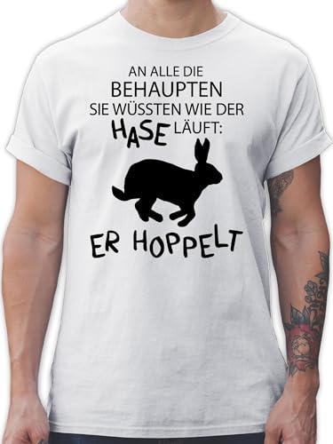 T-Shirt Herren - Ostern Outfit - Der Hase hoppelt - L - Weiß - ostergeschenke kleinigkeit männer Shirt Tshirt osterüberraschungen tischirt. Hasen Shirts Happy Easter t ostersachen Mann Osterhase von Shirtracer