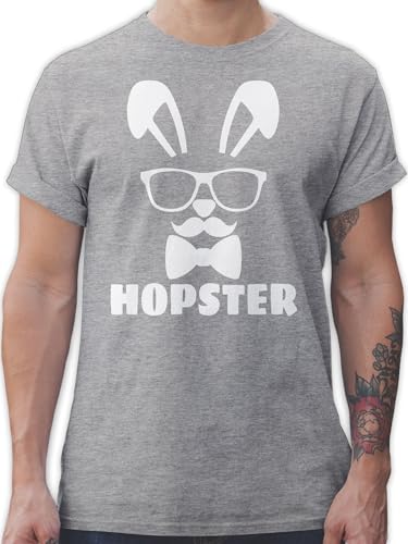 T-Shirt Herren - Hopster Hase I Osterhase I Oster Hase - 3XL - Grau meliert - Ostergeschenk Ehemann osterhasen Hasen Tshirt - männer hasenmotiv Ostern Shirt häschen Shirts mit für Motiv t Herren, von Shirtracer