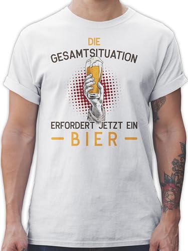 T-Shirt Herren - Party & Alkohol - Die Gesamtsituation erfordert jetzt EIN Bier - Geschenk Lustig Vatertag - 3XL - Weiß - saufshirt sprüche Saufen Tshirts männer Tshirt saufgeschenk Shirts Trink von Shirtracer