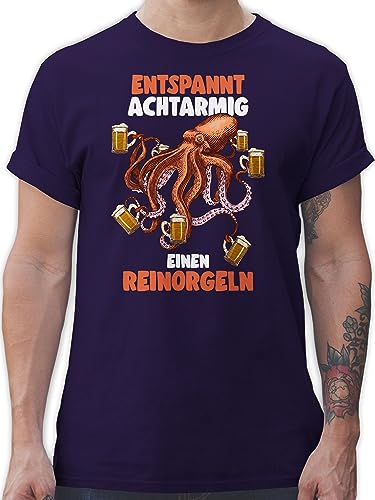 T-Shirt Herren - Party & Alkohol - Entspannt achtarmig einen reinorgeln - 8 armig - reinorgelson - Bier Sauf Saufen - XL - Lila - saufshirt Trink sprüche Tshirts männer Tshirt saufgeschenk von Shirtracer