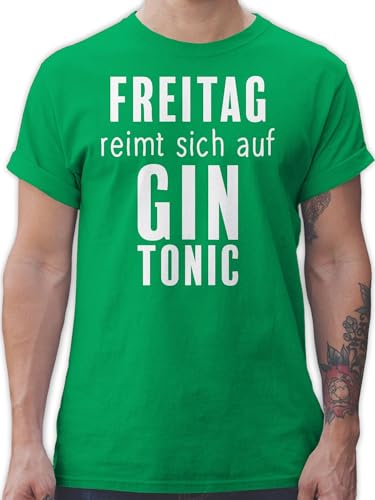 T-Shirt Herren - Party & Alkohol - Freitag reimt Sich auf Gin Tonic - L - Grün - saufshirt Saufen männer Tshirt sprüche Sauf t Shirt Alki Trink saufgeschenk von Shirtracer