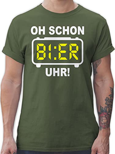 T-Shirt Herren - Party & Alkohol - Oh Schon Bier Uhr! Weiß - L - Army Grün - t-Shirts männer Tshirt Trink sprüche t Shirt Saufen für tischert Shirts Tshirts saufshirt saufgeschenk Uhr Maenner von Shirtracer