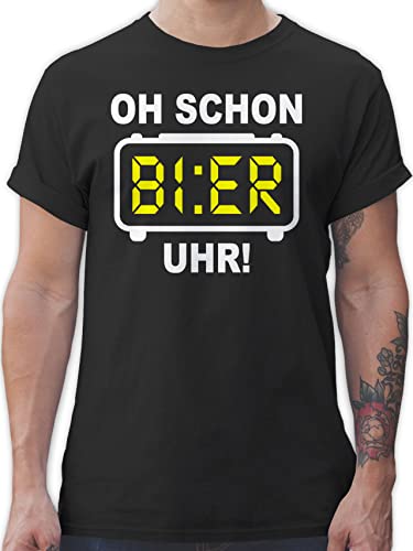 T-Shirt Herren - Party & Alkohol - Oh Schon Bier Uhr! Weiß - L - Schwarz - t Shirts Tshirt Trink sprüche t-Shirts Saufen männer Shirt tischert für Tshirts saufshirt saufgeschenk Uhr schirts Sauf von Shirtracer