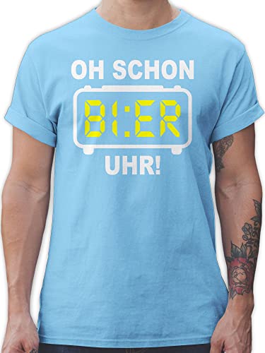 T-Shirt Herren - Party & Alkohol - Oh Schon Bier Uhr! Weiß - XL - Hellblau - saufshirt Sauf Uhr männer Shirt Tshirt sprüche Trink t-Shirts Alki t Shirts Saufen tischert saufgeschenk Tshirts für von Shirtracer