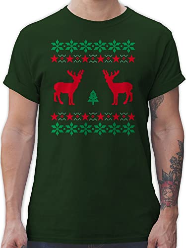 T-Shirt Herren - Skiurlaub Apres Ski - Norweger Pixel Rentier Weihnachten - L - Dunkelgrün - weihnachtsshirt weihnachtsmotiv Reindeer Tshirt weihnachtsshirts Christmas weihnacht Shirt von Shirtracer