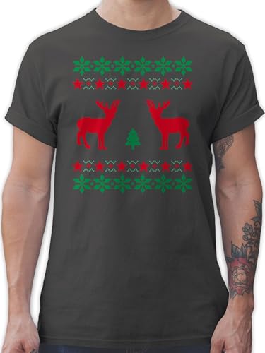 T-Shirt Herren - Skiurlaub Apres Ski - Norweger Pixel Rentier Weihnachten - XXL - Dunkelgrau - weihnachtsshirt weihnachtsmotiv Reindeer Tshirt weihnachtsshirts Christmas weihnacht Shirt von Shirtracer