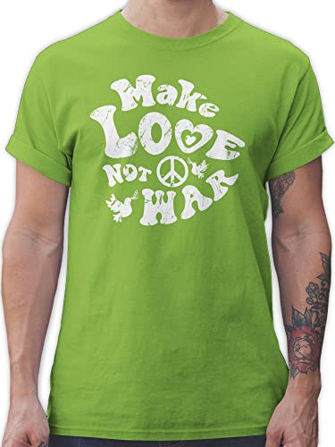 T-Shirt Herren - Sprüche Statement - Make Love not war Vintage weiß - L - Hellgrün - Statements Hippi Tshirt mit Aufschrift Hippie t Shirt Spruch Shirts von Shirtracer