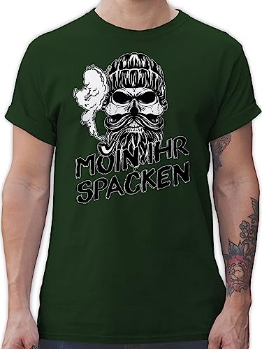 T-Shirt Herren - Sprüche Statement - Moin Ihr Spacken Totenkopf Norddeutsch Geschenke - L - Dunkelgrün - Shirt t-Shirts für männer Tshirt t Shirts mit Kurzarm witzige Herren-Shirt t-schirt Fun von Shirtracer