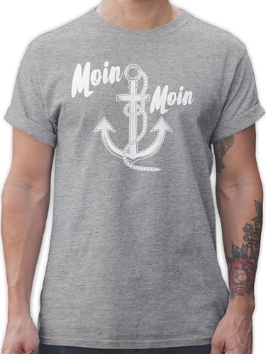 T-Shirt Herren - Sprüche Statement - Moin Moin Anker - 4XL - Grau meliert - maritimes Tshirt Shirts mit Aufschrift moein Shirt Drauf Statements matrose für männer sprüchen￼ maritim t-Shirts von Shirtracer