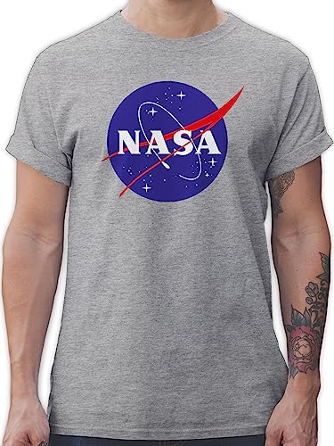 T-Shirt Herren - Sprüche Statement - NASA Meatball Logo I NASA Raumfahrt - XXL - Grau meliert - Tshirt geekshirt zocker Space Shirt nerdige Shirts Geek Patch für männer Gaming-Shirt Nerd Sternen von Shirtracer