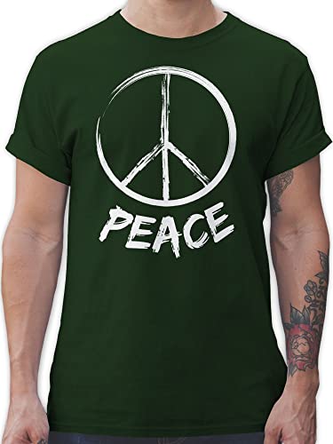 T-Shirt Herren - Sprüche Statement - Peace Grunge Look weiß - XL - Dunkelgrün - Statements Frieden t Shirt mit Aufschrift Zeichen Tshirt Spruch Shirts männer von Shirtracer
