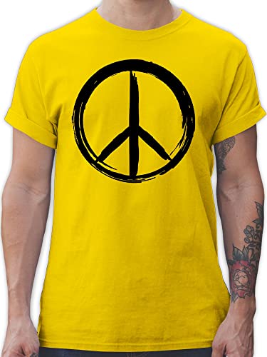 T-Shirt Herren - Sprüche Statement - Peace Zeichen Pinsel Optik - schwarz - 4XL - Gelb - Peace-Zeichen t Shirt Hippies Statements Frieden t-Shirts mit Spruch Hippie tishrt Shirts Maenner t-schirt von Shirtracer