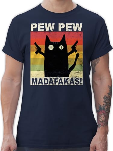 T-Shirt Herren - Sprüche Statement - Pew Pew Madafakas - 5XL - Navy Blau - katzenmotiven Fun Shirt männer t Shirts Nerd Tshirt für Mann Katzenliebhaber Geschenke Oberteil Herr Katzen-Tshirt von Shirtracer