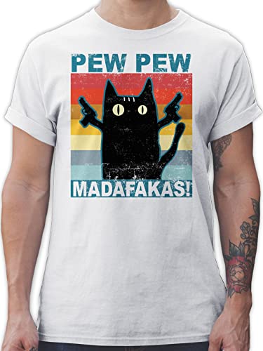 T-Shirt Herren - Sprüche Statement - Pew Pew Madafakas pewpewpew - 3XL - Weiß - matafaka männer Oberteil Crazy cat t Shirt madafakers Shirts MIAU Tshirt Katzen Fun katzenshirt Statements Katze von Shirtracer