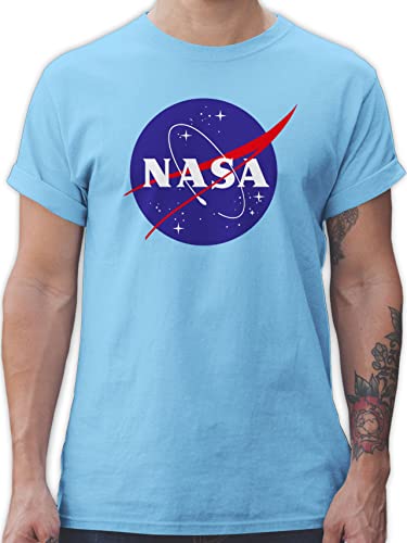 T-Shirt Herren - Sprüche Statement - Raumfahrt NASA Meatball Logo I - L - Hellblau - Tshirt geekshirt zocker Space Shirt nerdige Shirts Geek Patch für männer Gaming-Shirt Nerd Sternen Tshirts von Shirtracer
