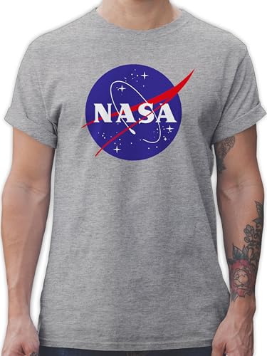 T-Shirt Herren - Sprüche Statement - Raumfahrt NASA Meatball Logo I - XXL - Grau meliert - Tshirt geekshirt zocker Space Shirt nerdige Shirts Geek Patch für männer Gaming-Shirt Nerd Sternen von Shirtracer