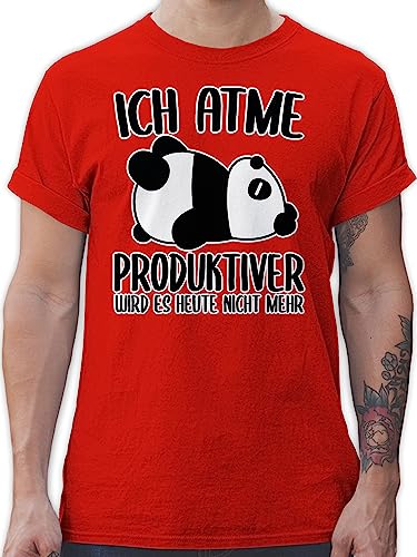 T-Shirt Herren - Sprüche Statement Spruch - Ich atme produktiver Wird es Nicht mehr mit Panda - weiß - L - Rot - pandabär Geschenke spruchshirts sprueche atmen Coole-Fun-t-Shirts von Shirtracer