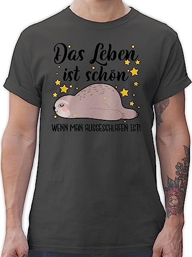 T-Shirt Herren - Sprüche Statement mit Spruch - Das Leben ist schön, wenn Man ausgeschlafen ist! - schwarz - 3XL - Dunkelgrau - Schlafshirt spruchshirts sprueche Sloth Shirt Schlaf Tshirt von Shirtracer