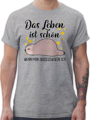 T-Shirt Herren - Sprüche Statement mit Spruch - Das Leben ist schön, wenn Man ausgeschlafen ist! - schwarz - S - Grau meliert - Schlafshirt spruchshirts sprueche Sloth Shirt Schlaf Tshirt von Shirtracer