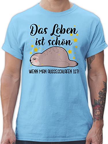 T-Shirt Herren - Sprüche Statement mit Spruch - Das Leben ist schön, wenn Man ausgeschlafen ist! - schwarz - XXL - Hellblau - Schlafshirt spruchshirts sprueche Sloth Shirt Schlaf Tshirt von Shirtracer