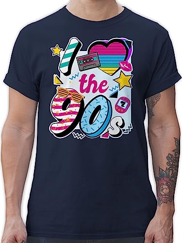 T-Shirt Herren - Sprüche Statement - I Love The 90s - L - Navy Blau - männer Tshirt Outfit 90er 90 Party t Shirts 90ger Rundhals Jahre Shirt t-Shirts für Kurzarm Tshirts Baumwolle geekshirt von Shirtracer