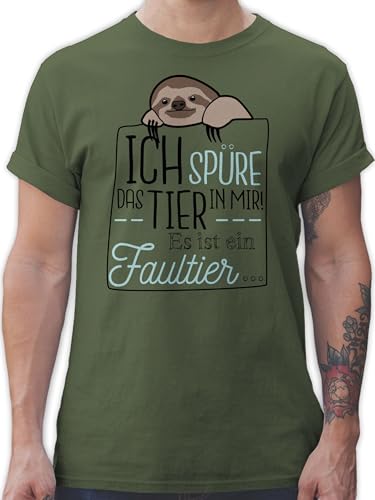 T-Shirt Herren - Sprüche Statement mit Spruch - Ich spüre das Tier in Mir es ist EIN Faultier - schwarz - XL - Army Grün - t Shirt Oberteile männer Tshirt Mann Shirts sprüchen t-Shirts von Shirtracer