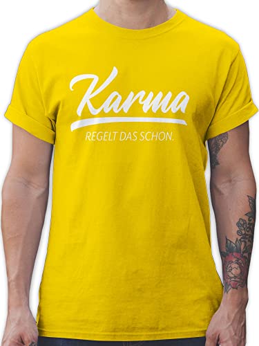 T-Shirt Herren - Sprüche Statement mit Spruch - Karma - regelt das Schon - L - Gelb - Shirt männer tischert Tshirt t Herren-Shirt t-Shirts für Shirts sprüchen Oberteile Baumwolle t-schirt von Shirtracer