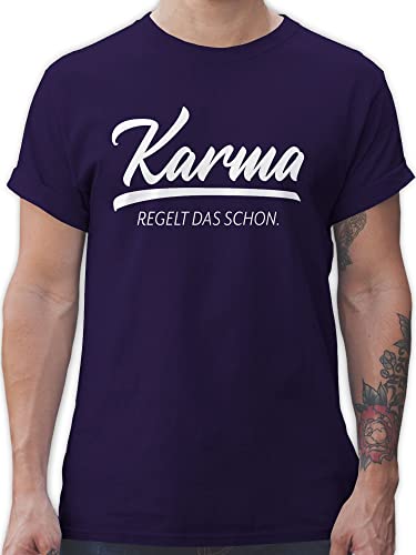 T-Shirt Herren - Sprüche Statement mit Spruch - Karma - regelt das Schon - XL - Lila - t-Shirts männer Shirt Shirts Maenner Tshirt t Herren-Shirt Oberteil t-schirt sprüchen thisirt lustige von Shirtracer