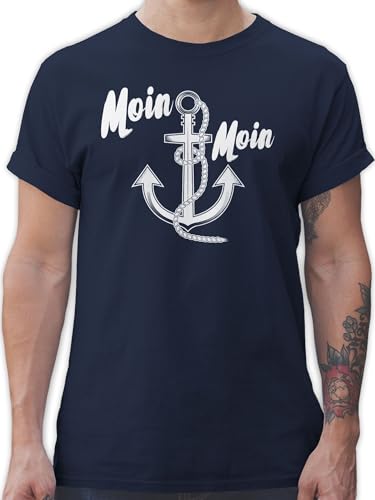 T-Shirt Herren - Sprüche Statement - Moin Moin Anker - 3XL - Navy Blau - Matrosen Tshirts männer maritimes Tshirt maritim t Shirt Moin+Moin Shirts mit Statements moein Spruch küstenkind von Shirtracer