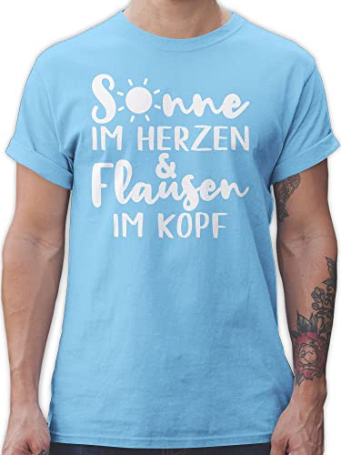 T-Shirt Herren - Sprüche Statement mit Spruch - Sonne im Herzen und Flausen im Kopf - S - Hellblau - Tshirt Baumwolle sprüchen Spruch. Shirt männer t sprueche thisirt Tshirts von Shirtracer