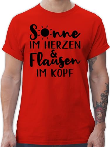 T-Shirt Herren - Sprüche Statement mit Spruch - Sonne im Herzen und Flausen im Kopf - schwarz - 4XL - Rot - spruchshirts sprueche Shirts Spruchshirt sprüchen Tshirt Tshirt/Spruch spruechen Shirt von Shirtracer