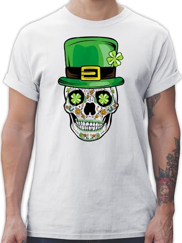 T-Shirt Herren - St. Patricks Day - Totenkopf Kleeblatt Glücksbringer - 4XL - Weiß - Shirt Men Tops st Irish Party irisches Shirts männer Oberteil st.Patricks Patrick's t-shitrt Tshirt irisch von Shirtracer