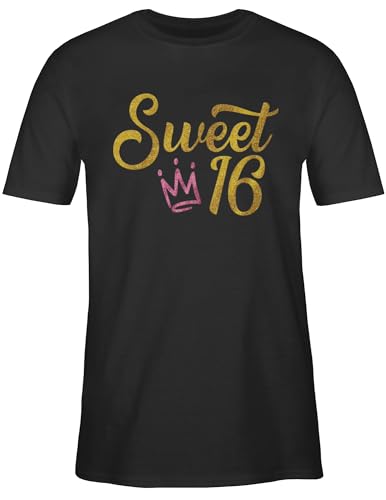 T-Shirt Herren - 16. Geburtstag - Sweet Sixteen Glitzer Optik mit Krone - L - Schwarz - zum 16 Shirt sechzehn Tshirt Geschenke männer Jahre Geburtstagsgeschenk für jährige Geschenk jährigen Geb von Shirtracer