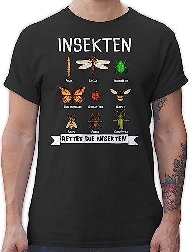 T-Shirt Herren - Tiere Meerschweinchen Hase & Co. - Rettet die Insekten - 3XL - Schwarz - Tshirt tiermotiv käfer Tshirts Animal insekt für männer tiermotive Schmetterling Shirt Tier Shirts Tieren von Shirtracer