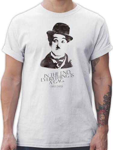 T-Shirt Herren - Vintage Retro - Charlie Chaplin - in The end, Everything is a Gag - XXL - Weiß - Statement Chaplin, t-schirt mit Aufschrift Tshirt Statements Shirt sprüche Spruch Shirts von Shirtracer