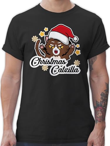 T-Shirt Herren - Weihnachten Geschenke Bekleidung - Christmas Catzilla - 5XL - Schwarz - weihnachtsshirt weihnachtsmotiv Tshirt weihnachtsshirts weihnacht Shirt Weihnachts-Shirt Weihnachts von Shirtracer