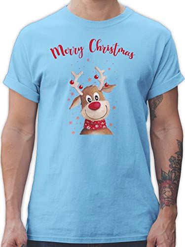 T-Shirt Herren - Weihnachten - Merry Christmas Rentier I Elch - L - Hellblau - Geschenke vor weihnachtsshirt weihnachtsmotiv Familie Tshirt weihnachtsshirts weihnacht Rentiere Shirt Weihnachts-Shirt von Shirtracer