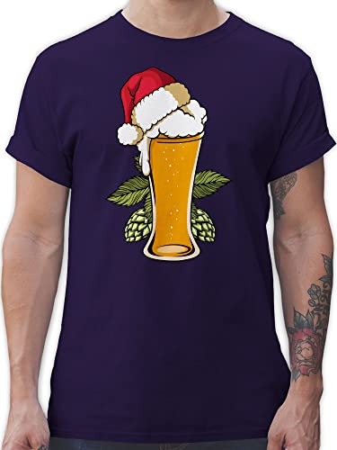 T-Shirt Herren - Weihnachten Geschenke Christmas Bekleidung - Bierglas mit Weihnachtsmütze - XXL - Lila - Outfit weihnachtsmotive+weihnachtsmotiven Tshirt Merry x-Mas Weihnachts Shirt von Shirtracer