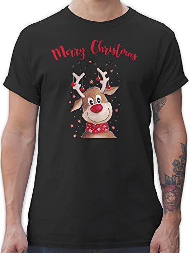 T-Shirt Herren - Weihnachten - Merry Christmas Rentier I Elch - 4XL - Schwarz - Geschenke vor weihnachtsshirt weihnachtsmotiv Familie Tshirt weihnachtsshirts weihnacht Rentiere Shirt von Shirtracer
