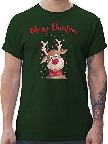 T-Shirt Herren - Weihnachten - Merry Christmas Rentier I Elch - M - Dunkelgrün - Geschenke vor weihnachtsshirt weihnachtsmotiv Familie Tshirt weihnachtsshirts weihnacht Rentiere Shirt von Shirtracer