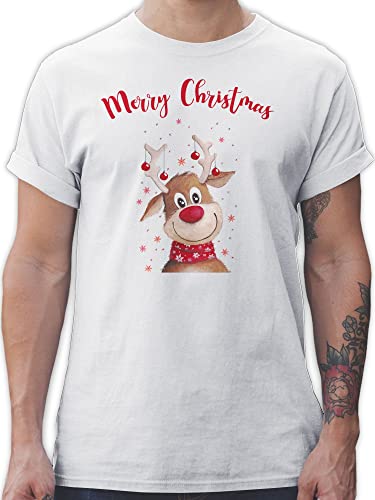 T-Shirt Herren - Weihnachten Geschenke Bekleidung - Merry Christmas Rentier - M - Weiß - t-Shirts weihnachtstshirts männer weihachten t Shirt Outfit weihnachtlich Tshirt weihnachtliches von Shirtracer