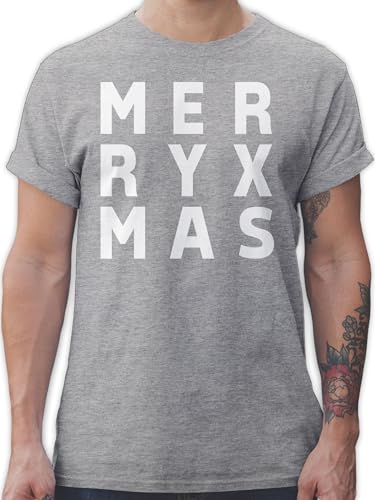 T-Shirt Herren - Weihnachten Geschenke Christmas Bekleidung - Merry Xmas Box - L - Grau meliert - weihnachtsshirt weihnachtsmotiv x Mas Tshirt weihnachtsshirts weihnacht Shirt Weihnachts-Shirt von Shirtracer